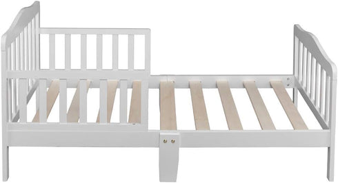 Volowoo Bed Frame for Girls & Boys, Classic Wood Bed Frame w/Safety Guardrail, Low to Floor Design, Wooden Slat