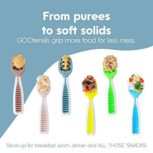 NumNum Baby Spoons Set - Feeding Littles x Silicone Pre-Spoon GOOtensils for Kids 6+ Months, 3 Spoons, Neutrals