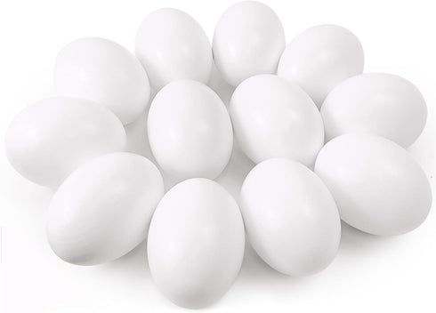 QMET 12 Pieces White Wooden Fake Eggs, Wood Eggs for Easter Crafts &