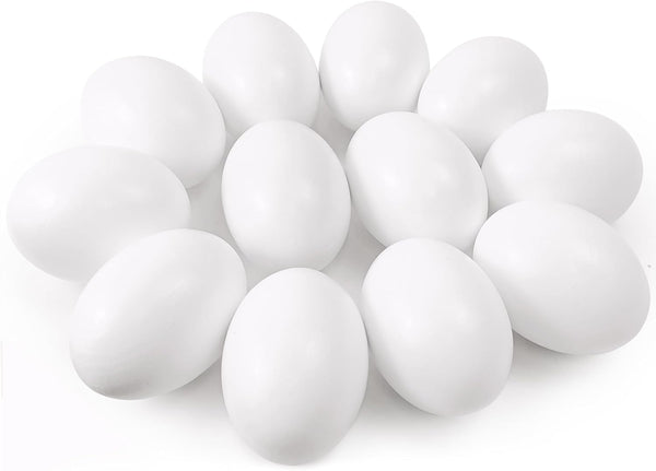 QMET 12 Pieces White Wooden Fake Eggs, Wood Eggs for Easter Crafts &