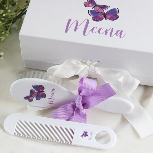 Set Set Personalized Baby Purple Butterfly Gift - Baby Brush & Comb - Toddler Girl Gifts - ECO Friendly Inks