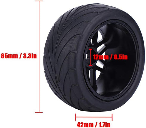RC Car Tyre, Universal 1/10 RC Car Wheels for Crawler Vehicle Tyres, Remote Control Vehicle (Black)
