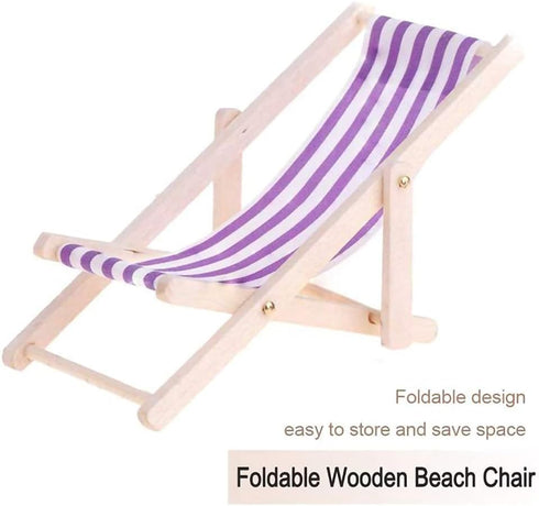 Pack 4 Dollhouse Miniature Furniture Accessories Foldable Wooden Beach Chair Mini Longue Deck Chair Doll House Ornament