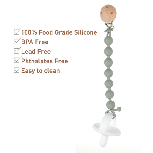 Silicone Pacifier Clips for Baby, 2-in-1 Pacifier Holder & Teething Ring Toy, BPA Free, 2 Pack (Sage+Ether)