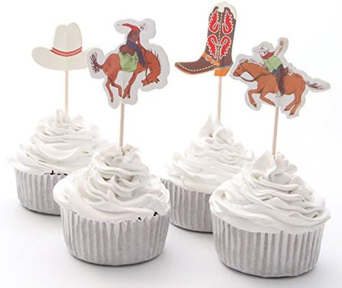 iMagitek 48 Pack Western Cowboy Cupcake Toppers for Birthday Party, Baby Shower Decorations