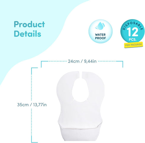 Convenient Disposable Pocket Bibs (Pack of 12) - Waterproof, Perfect for BLW, Travel, Mess-Free Mealtimes