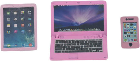 Dollhouse Decoration Miniature Accessories Dollhouse Computer Laptop Tablet Phone Simulation Accessories for Doll 1/6 1/12 Miniatures Play Set - 3 Pcs (3 Laptop-Pink)