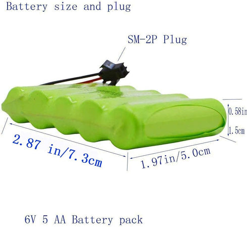 Blomiky 6V 2200mAh Ni-MH Rechargeable Battery Pack, 5 AA with SM-2P Black 2 Pin Connector Plug and USB Charger Cable