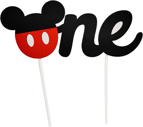 CHuangQi 1st Birthday Cake Topper - Happy Birthday Cake Banner, Mickey Inspired O-N-E Cake Topper for Boy & Girl