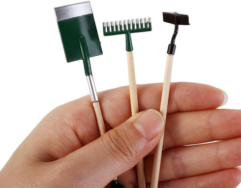 Miniature Dollhouse Garden Tools, 3PCS Mini Doll House Working Accessories, 1:12 Scale Shovel Hoe Pitchfork