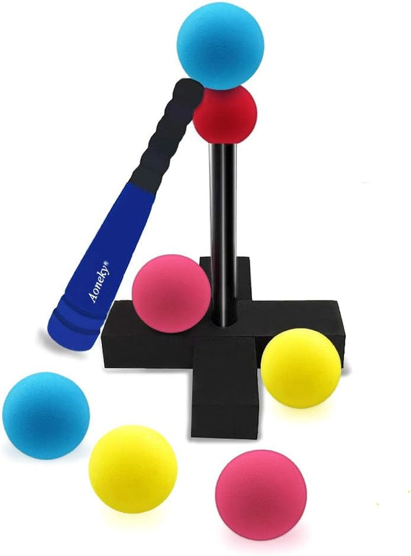 Aoneky Mini Foam Tball Set for Toddlers, Carry Bag Included, Best Baseball T Ball Toys for Kids Age 1 (Blue)