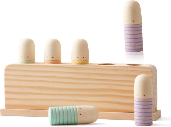 Pop Up Toy Multicolor Puppets, Wooden Color Sorting STEM Montessori Toys for Kids Ages 3+