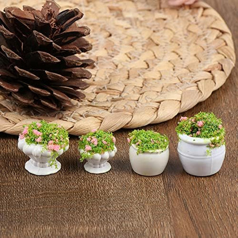 4 Pcs Dollhouse Potted Plants, Miniature Artificial Bonsai & Flowerpot for 1:12 Dollhouse Decor, Mini Plant Kit
