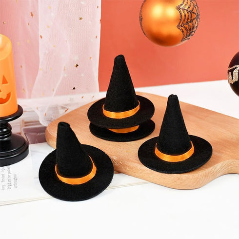 6pcs Mini Witch Hats for Crafts, Tiny Wizard Hat Felt Doll Witch Hat for Wine Bottle Decor, Halloween Decor