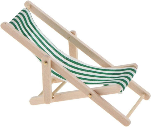 1:12 Scale Wooden Lounge Chair Miniature Dollhouse Foldable Beach Chair - Dark Green