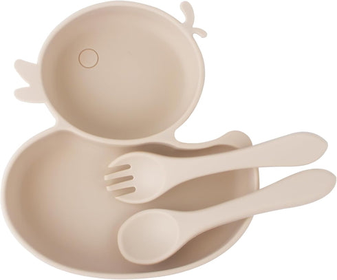 Baby Suction Plate, Silicone Toddler Weaning Plate with Strong Suction, Divided Dish with Fork and Spoon