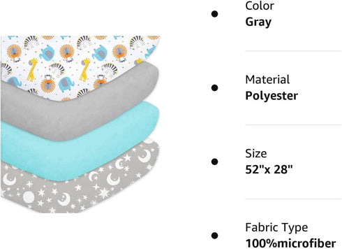 4 Pack, Bimocosy Crib Sheets Baby Crib Sheets Fitted for Boys and Girls Breathable & Snug Fit, Soft Toddler Bed Sheets