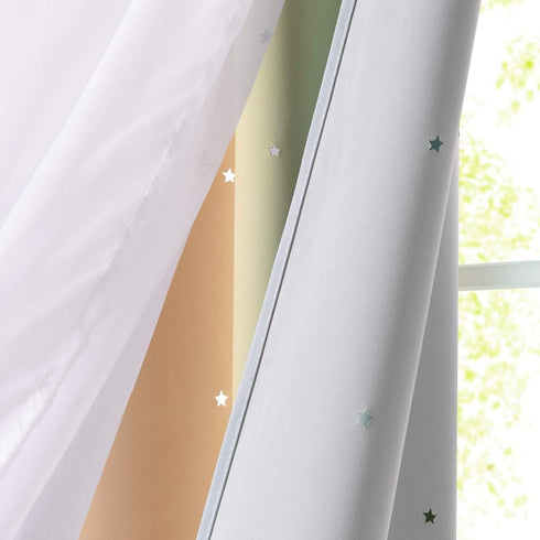 2 (W42 L63, NICETOWN Star Curtains for Kids Room Girls Bedroom Decor, Light Blocking Voile Overlay Princess Star