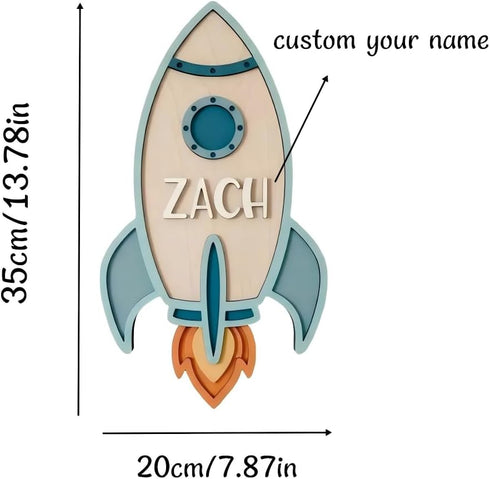 Personalized Rocket Name Sign for Kids Room, Custom Wooden Space Wall Decor with Name, Nursery Wall Art for Boys