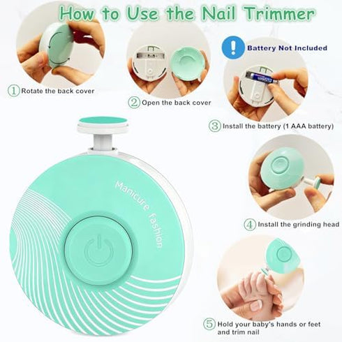 Trimmer Set, 6 Electric Baby Nail Safe Baby Nail File Kit for Newborn Infant Toddler, Quiet Nail Grinder with Grinding