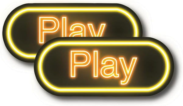 Cool Retro Gaming Video Game Stickers - Neon Play Button: Premium Quality Vinyl Bumper Stickers 2-Pack | 5-Inch | Made