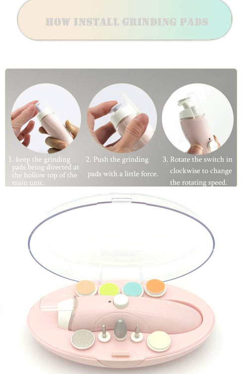 Rechargeable Baby Nail File, Fansidi Electric Trimmer for Newborn Infant Toenail and Fingernail, Pink