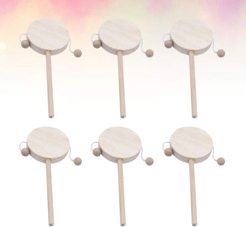EXCEART 6pcs Wooden Musical Rattle Toy, Unfinished Rattle-Drum for Kids, DIY Painting Educational Toy