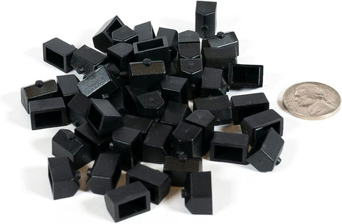 Plastic Houses: Black Color Board Game Replacement House - 50 Pieces for Miniature Town & City Buildings