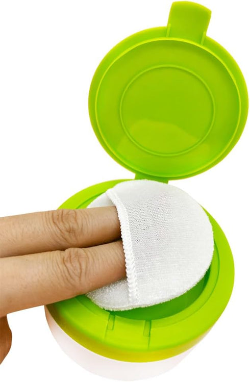 Happyupcity White Plastic Empty Baby Powder Puff Case with Green Sifter Lid Refillable After-Bath Talcum Powder Jar
