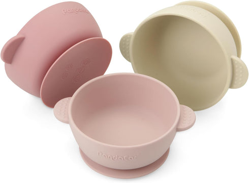 PandaEar 3 Pack Baby Bowls with Suction, Soft Safe BPA-Free Silicone Food Bowl for Babies, Kids, Toddlers (Pink)