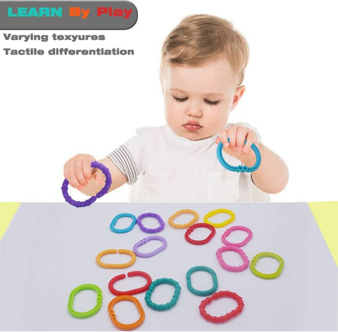 Baby Toys Links-to-Go - Car Seat and Hanging Stroller Ring Toy, Larger Connecting Ring Travel Accessory Set
