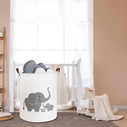 CLOCOR Collapsible Round Storage Bin, Large Storage Basket, Clothes Laundry Hamper, Toy Storage Bin (Love Elephant)