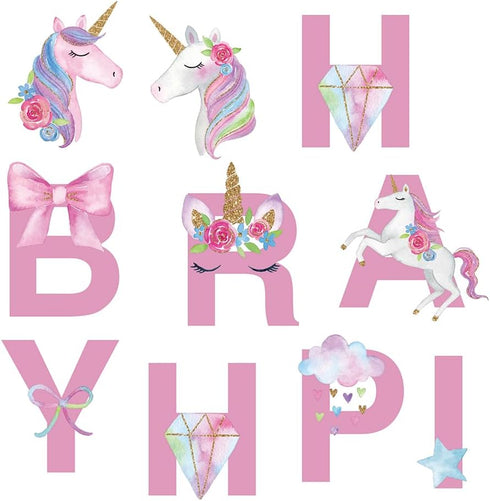 CC HOME Unicorn Happy Birthday Banner/Unicorn Party Supplies for Kids Birthday Party Decoration, Pink