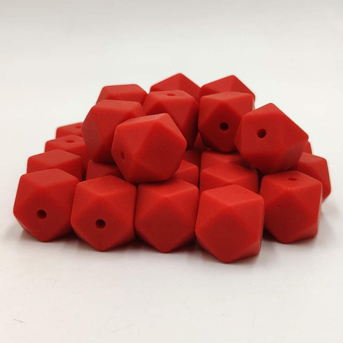 30pcs Mandarin Red Color 17mm Hexagon Silicone Beads, BPA Free Teether for Mom Jewelry Necklace Making