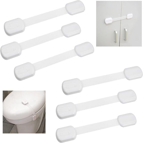 Child Safety Locks (White) - Set of 6, Prevents Injury and Opening Doors, Cabinets, Toilet Seats
