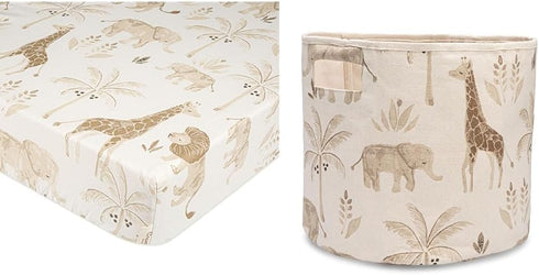 Crane Baby Soft Cotton Crib Sheet, Storage Bin, Safari Animal Print, 28w x 52h