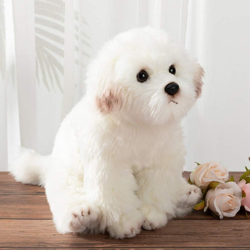 HollyHOME 13 Inch Bichon Frise Plush Puppy Stuffed Animal, Realistic Maltese Dog Toy Gift for Kids