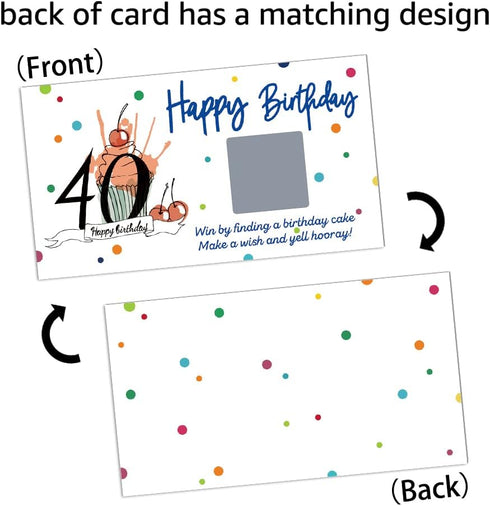 Colorful 40th Birthday Party Game Scratch Off Cards, 32 PCS for Happy 40th Birthday Party Activities