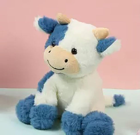 YUKOUQIAN 11.8 inch 11.8in) Cow Stuffed Animal Cute Cow Plush Doll Toy for Girls Boys Christmas (zuoniu deep Blue