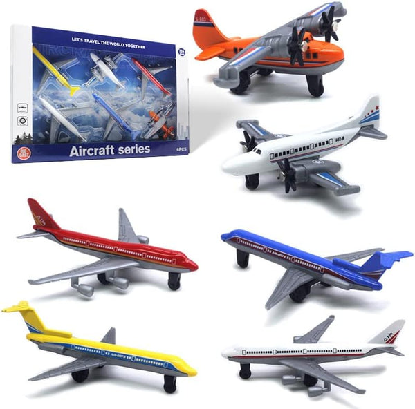 Crelloci Toy Airplane 6 Pack Mini Diecast Aircraft, Playset Includes Glider and