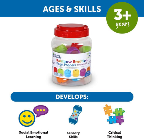 Set, 24 3+, Learning Resources Rainbow Emotion Fidget Poppers Classroom Pieces, Ages Autism Sensory Toys