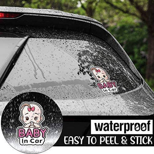 2 Pcs Baby in Car Stickers Sign for Girl Baby Car, Removable Safety Notice on Board