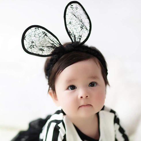 2-Pack Easter Bunny Headbands, Rabbit Ears Lace Elastic Bow for Baby Girls, Newborn, Toddler, Children