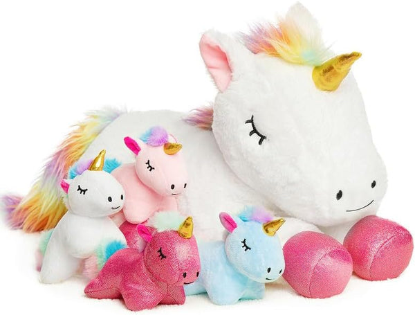 5 Pieces Unicorn Toys for Girls, 1 Mommy Unicorn with 4 Babies, Soft Plush Unicorn Gifts for Kids 3-9 Years