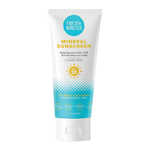 Fresh Monster Daily Kids Sunscreen, SPF 30, Clear Non-Nano Zinc Oxide, Reef Safe, Hypoallergenic for Kids