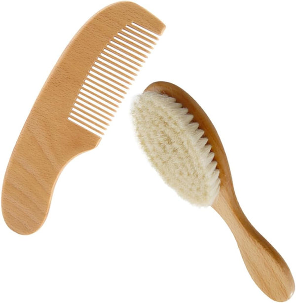 BESPORTBLE Handle Wool Hair Washing Brush and Comb Set for Babies and