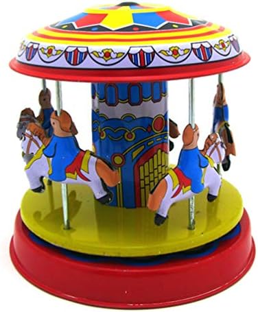 STOBOK Classic Vintage Clockwork Tin Toy, Wind-Up Rotating Merry-Go-Round Carousel for Children Birthday Decoration