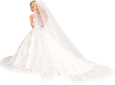 Set 11.5 Inch BARWA Wedding Dress with Veil White Princess Evening Party Clothes Wears Dress Outfit for Doll