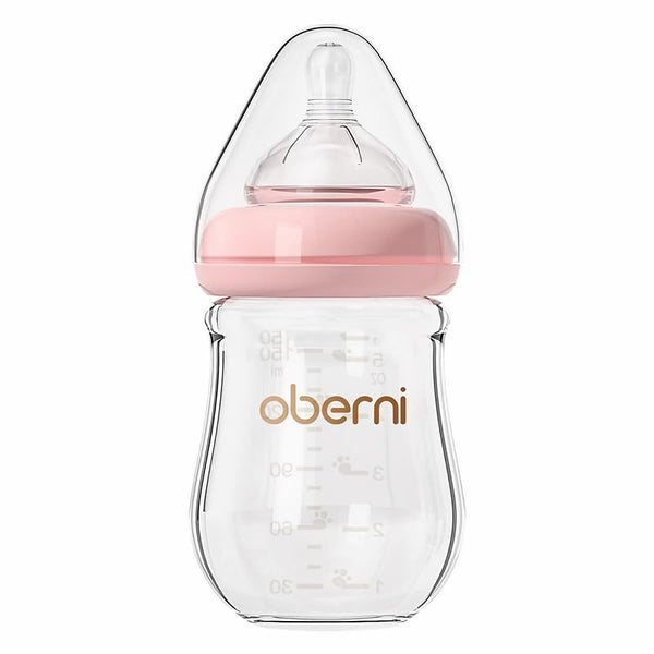 Oberni Glass Baby Bottles,Anti Colic Breastfeeding Bottle with Natural Response Nipple Size
