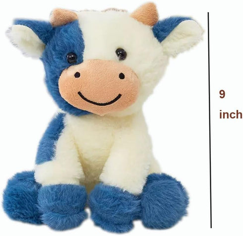 YUKOUQIAN 8 inch Cow Stuffed Animal Cute Cow Plush Doll Toy for Girls Boys Christmas (zuoniu deep Blue)